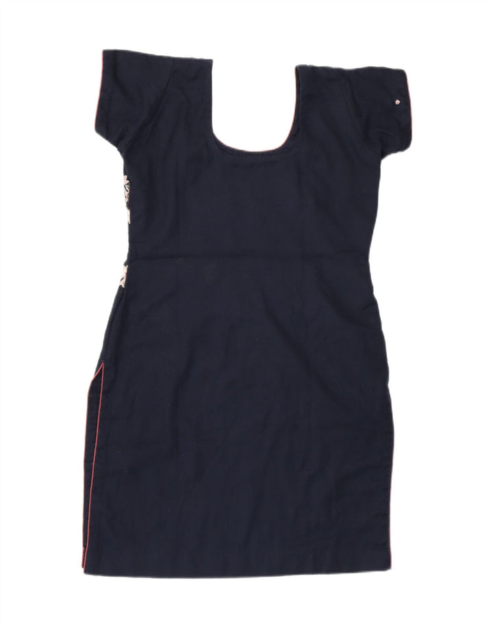 VINTAGE Womens Sheath Dress UK 12 Medium Navy Blue Floral Vintage Vintage and Second-Hand Vintage from Messina Hembry 