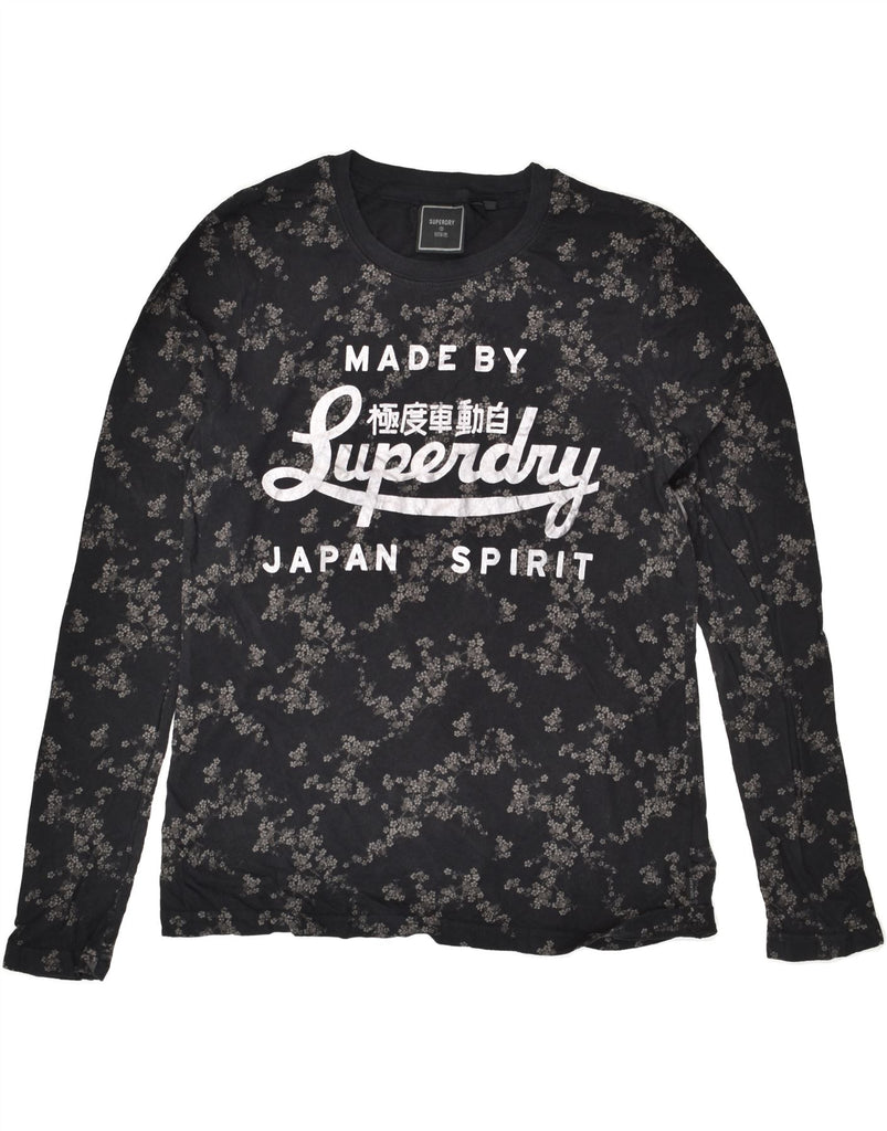 SUPERDRY Womens Graphic Top Long Sleeve UK 10 Small Black Floral Cotton | Vintage Superdry | Thrift | Second-Hand Superdry | Used Clothing | Messina Hembry 