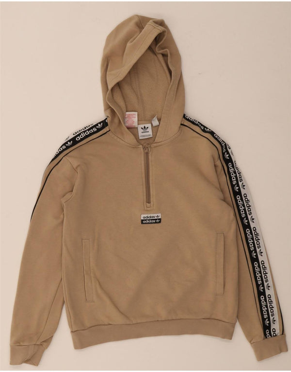 Adidas Boys Graphic Zip Neck Hoodie Jumper 11-12 Years Beige Colourblock