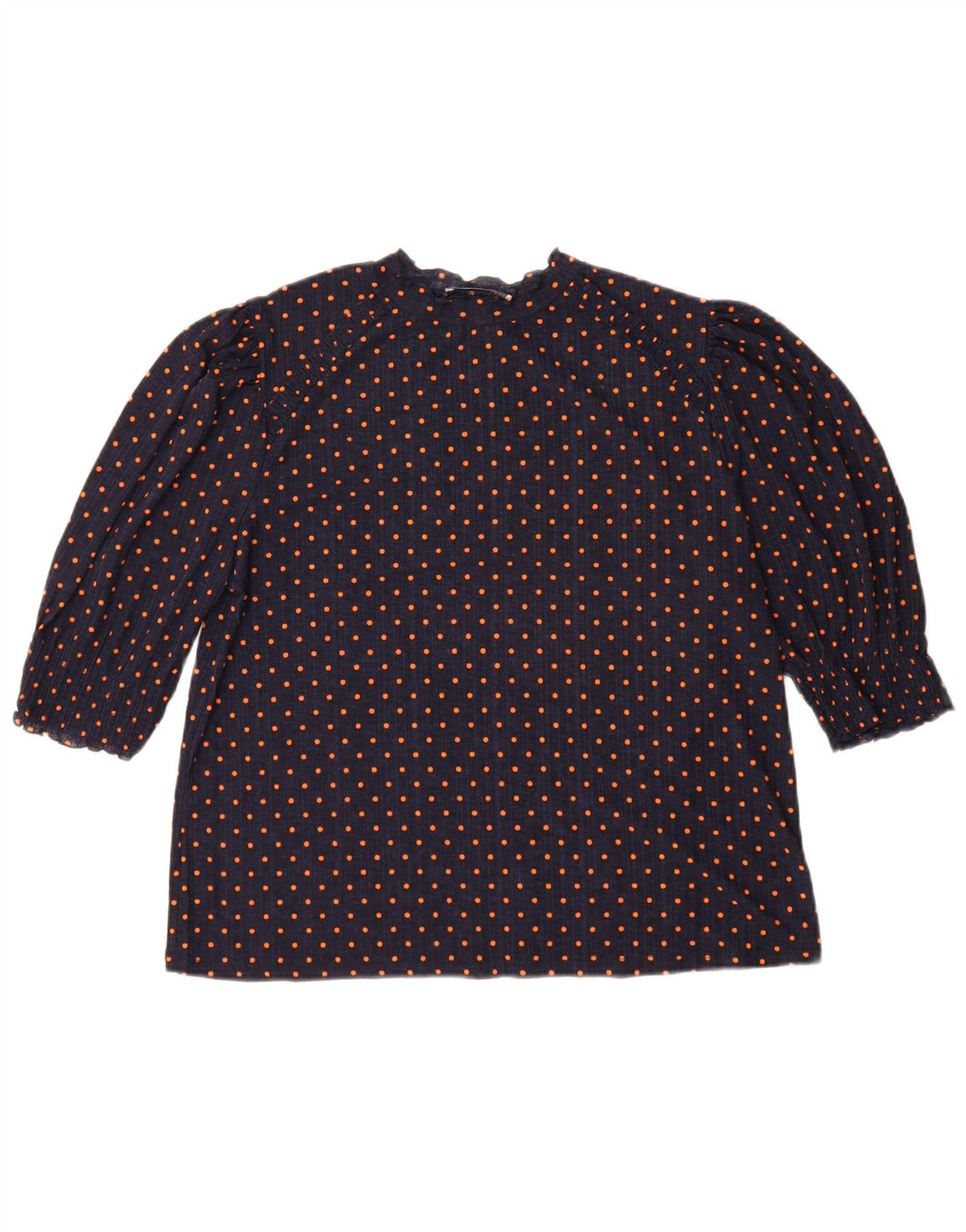Zara Womens Blouse Top UK 14 Medium Navy Blue Polka Dot