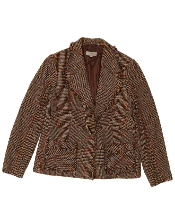MARKS & SPENCER Womens Blazer Jacket UK 14 Medium  Brown Houndstooth