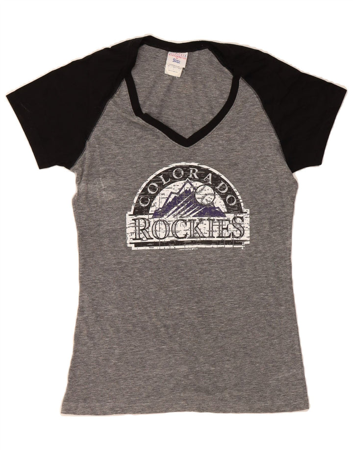 GENUINE MERCHANDISE Womens Graphic T-Shirt Top UK 14 Large Grey Vintage Genuine Merchandise and Second-Hand Genuine Merchandise from Messina Hembry 