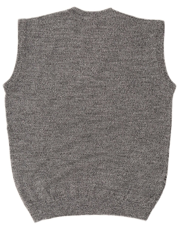 Vintage Mens Vest Tank Top Medium Grey Striped