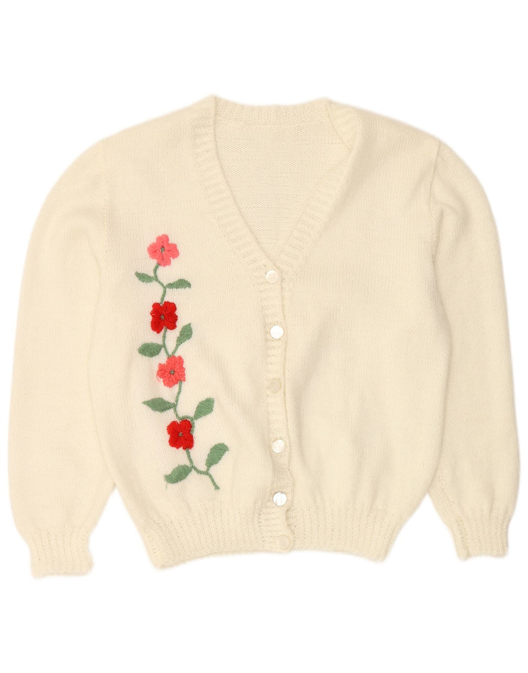 VINTAGE Womens Cardigan Sweater UK 16 Large Off White Floral