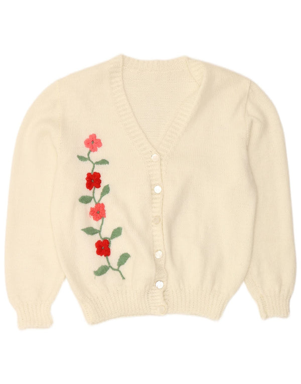 VINTAGE Womens Cardigan Sweater UK 16 Large Off White Floral