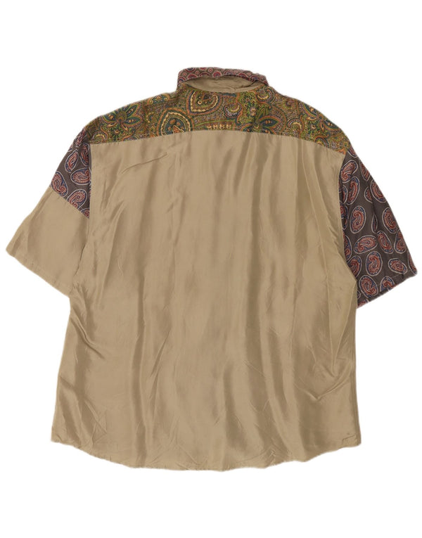 Sisley Mens Short Sleeve Shirt Medium Beige Paisley Silk