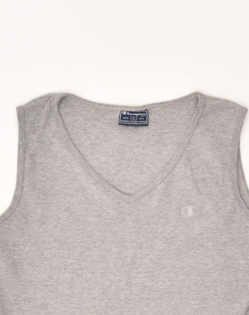 CHAMPION Womens Slim Fit Vest Top UK 14 Large Grey Cotton | Vintage Champion | Thrift | Second-Hand Champion | Used Clothing | Messina Hembry 