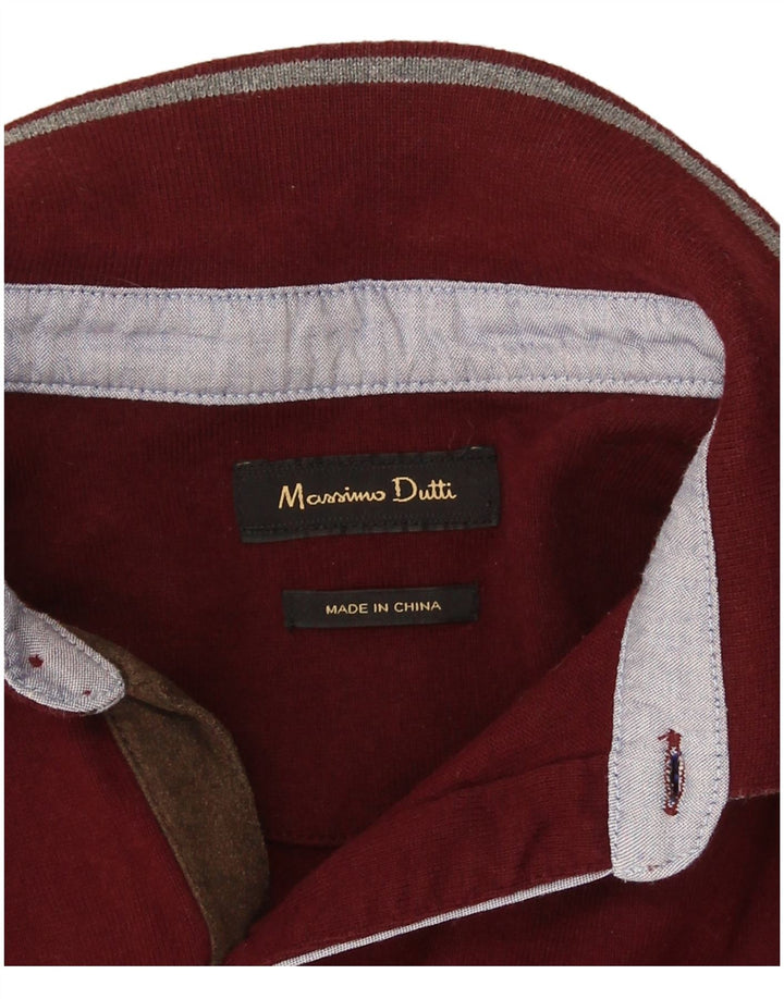 Massimo Dutti Mens Long Sleeve Polo Shirt Small Burgundy