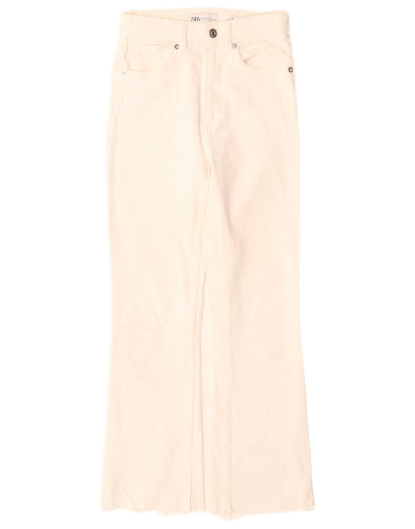 Zara Womens Distressed High Rise Bootcut Jeans EU 34 2XS W24 L26 Off White