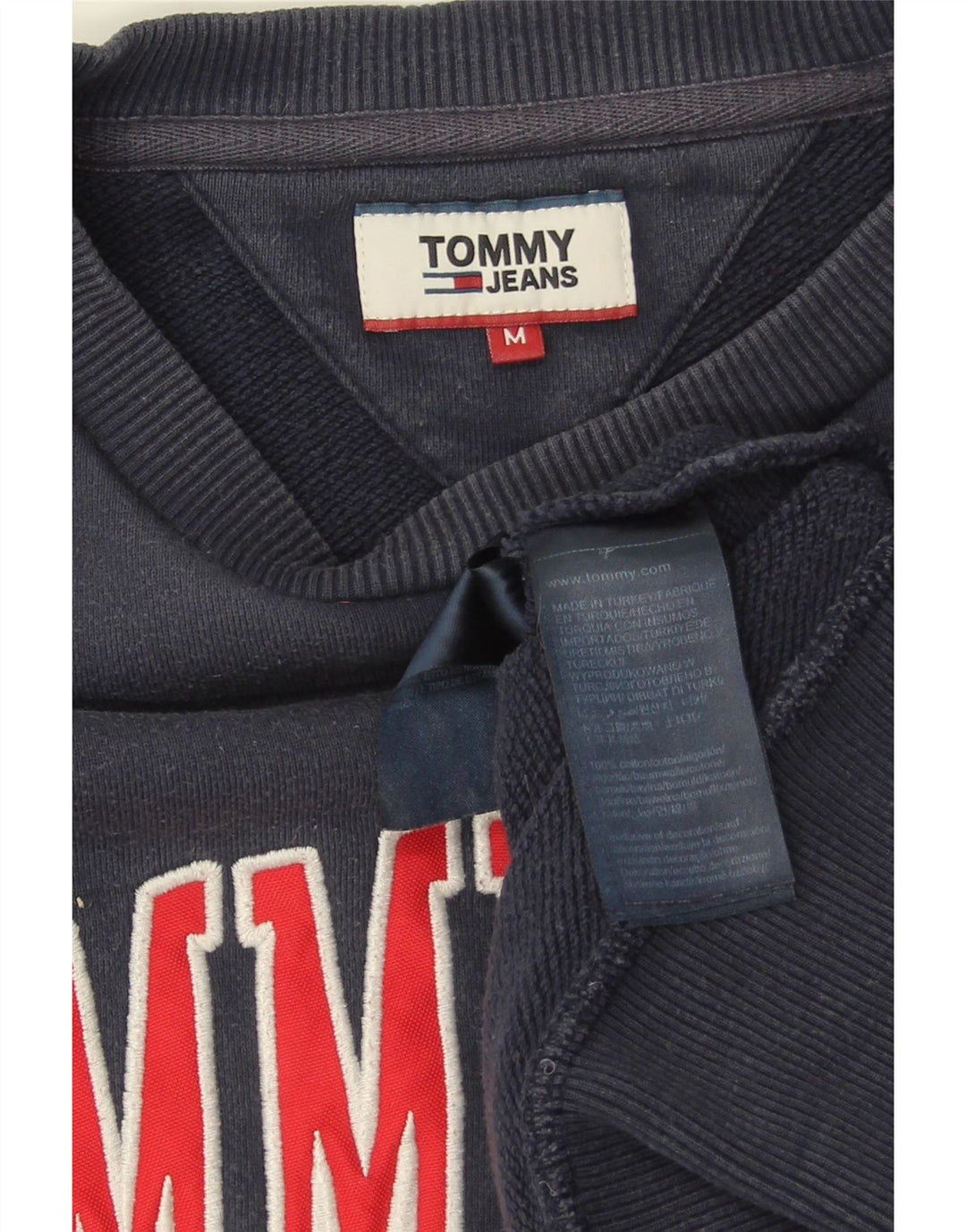 TOMMY HILFIGER Mens Graphic Sweatshirt Jumper Medium Navy Blue Cotton