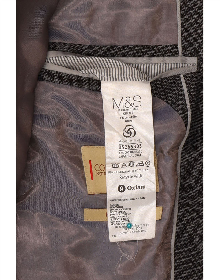 Marks & Spencer Mens 2 Button Blazer Jacket UK 46 XL Grey Wool