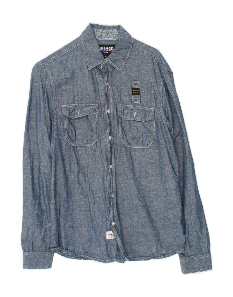 BLAUER Mens Shirt Medium Blue Linen Vintage Blauer and Second-Hand Blauer from Messina Hembry 