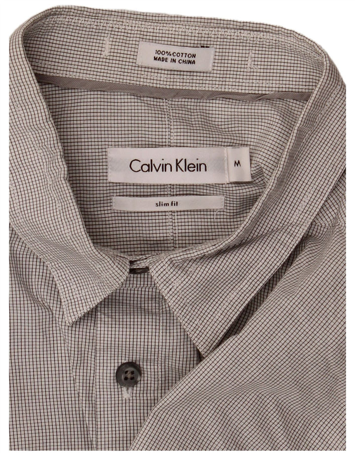 Calvin Klein Mens Slim Fit Formal Shirt Medium Grey Gingham Cotton