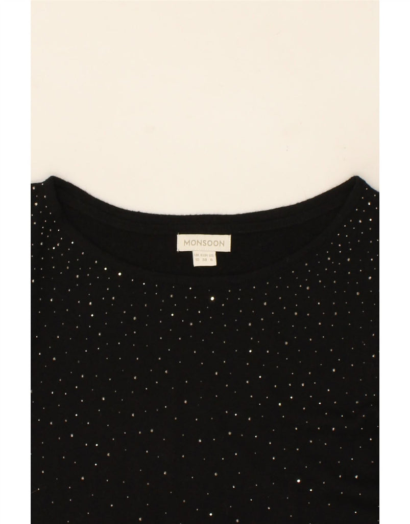 MONSOON Womens 3/4 Sleeve Jumper Dress UK 10 Small Black Spotted Viscose Vintage Monsoon and Second-Hand Monsoon from Messina Hembry 