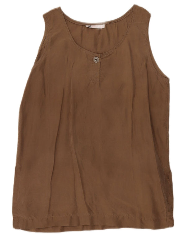 Vintage Womens Sleeveless Blouse Top UK 10 Small Brown Silk