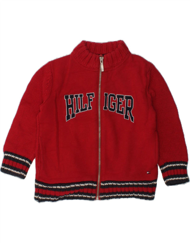 TOMMY HILFIGER Boys Graphic Cardigan Sweater 3-4 Years Small  Red Cotton | Vintage Tommy Hilfiger | Thrift | Second-Hand Tommy Hilfiger | Used Clothing | Messina Hembry 