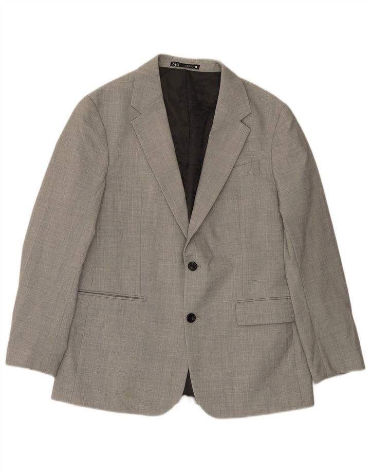 Zara Mens 2 Button Blazer Jacket EU 50 Medium Grey Polyester
