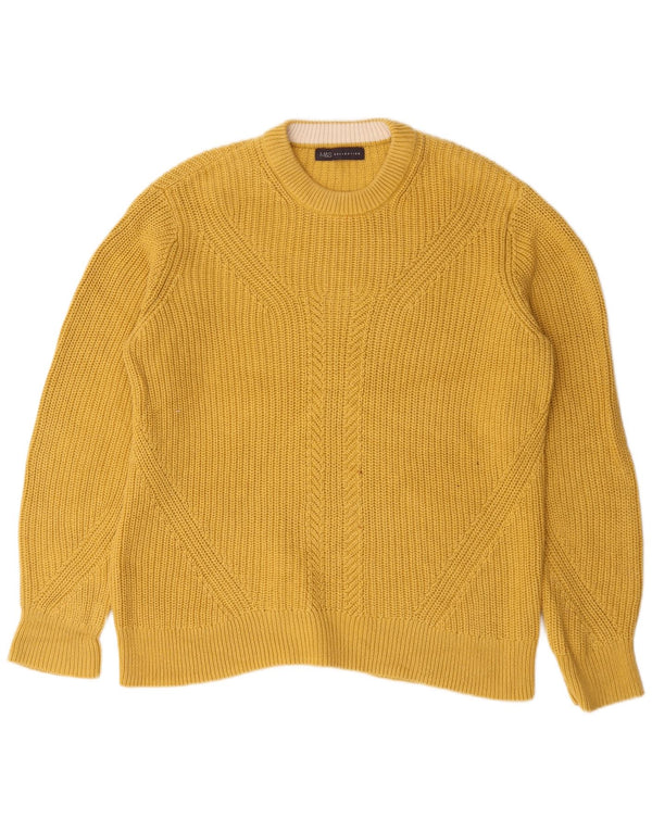 Marks & Spencer Mens Crew Neck Jumper Sweater Large Yellow Cotton