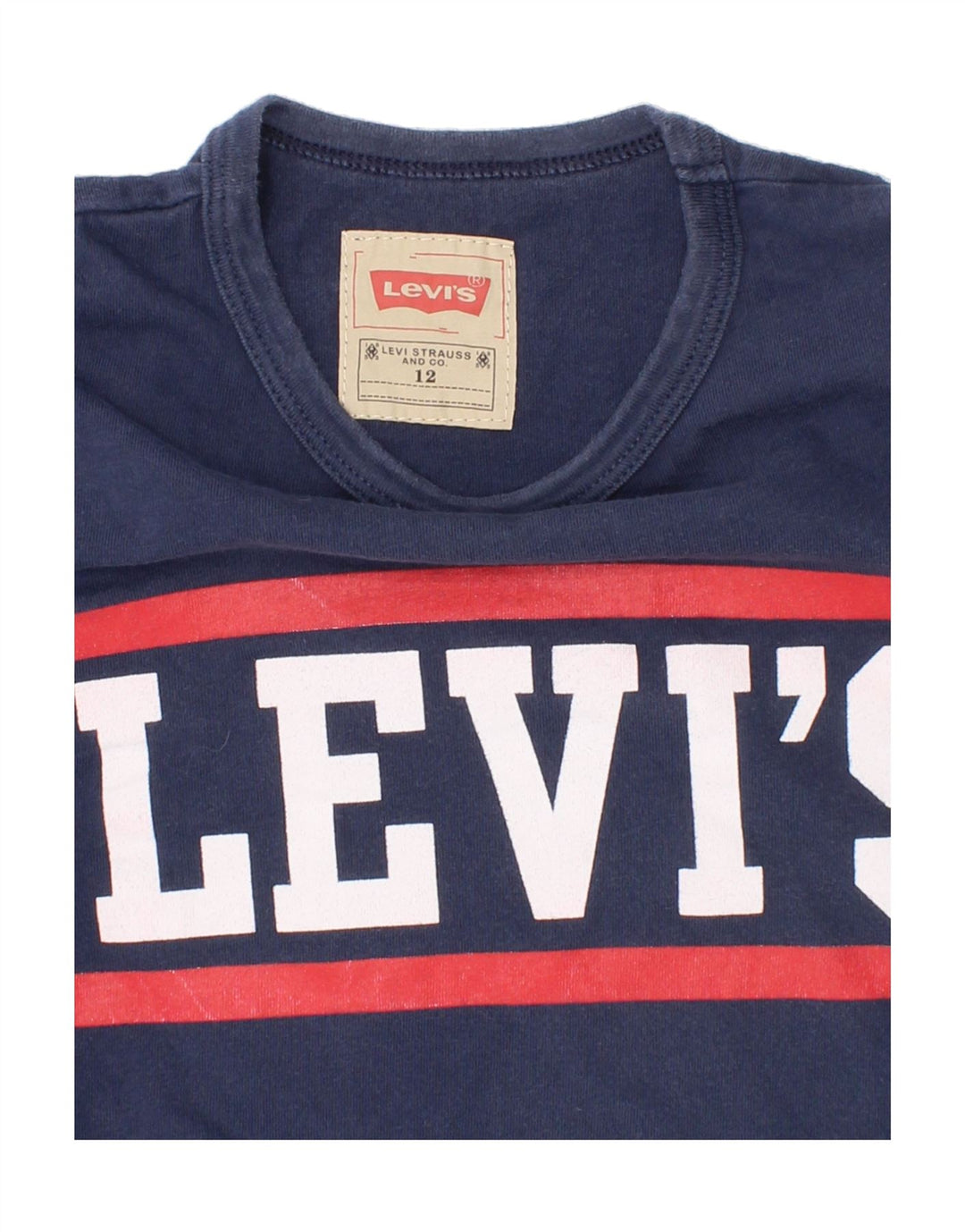 LEVI'S Boys Graphic Top Long Sleeve 11-12 Years Navy Blue Colourblock Vintage Levi's and Second-Hand Levi's from Messina Hembry 