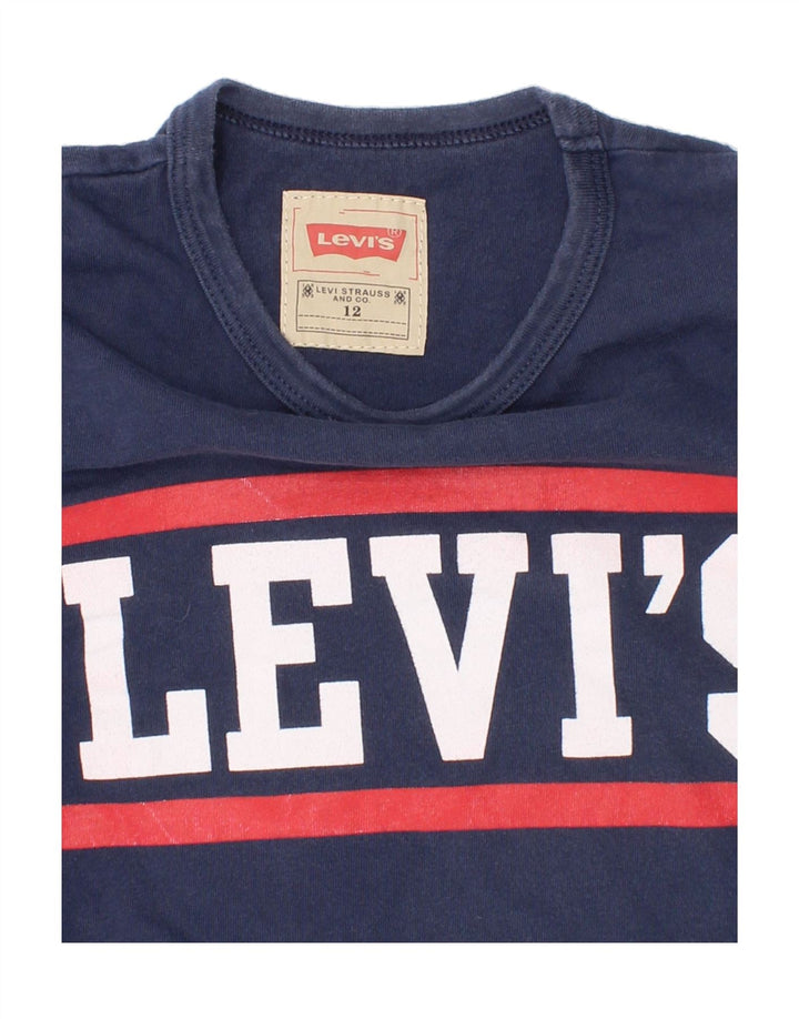 LEVI'S Boys Graphic Top Long Sleeve 11-12 Years Navy Blue Colourblock Vintage Levi's and Second-Hand Levi's from Messina Hembry 