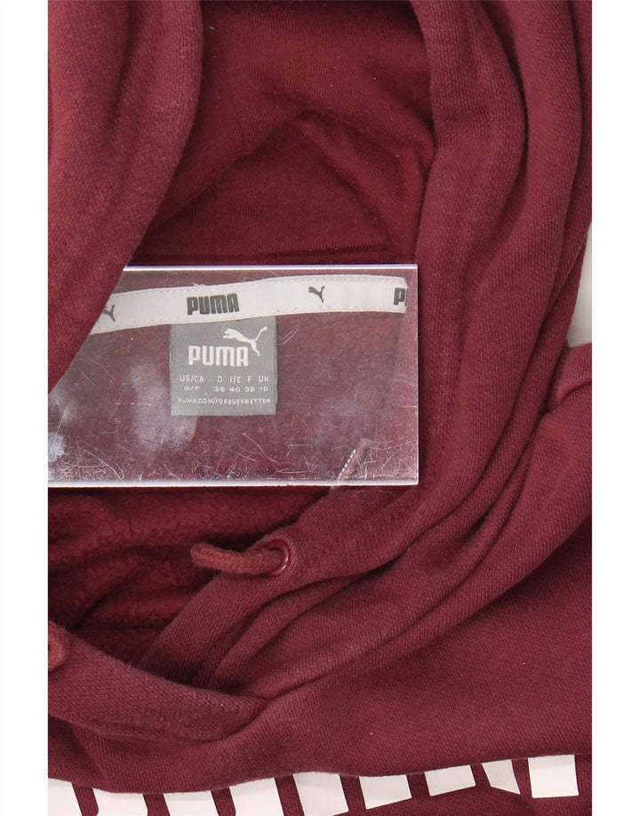 PUMA Womens Graphic Hoodie Jumper UK 10 Small Burgundy Cotton