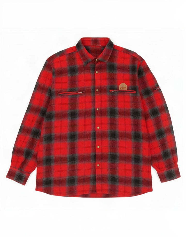 Vintage Mens Flannel Shirt Large Red Check