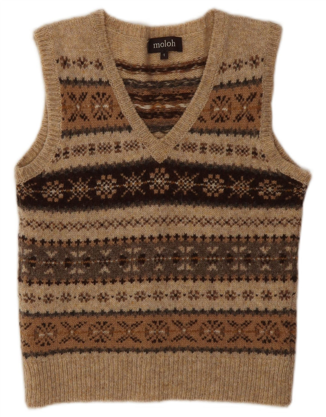 MOLOH Womens Vest Tank Top Size 1 Small Brown Fair Isle Wool Classic