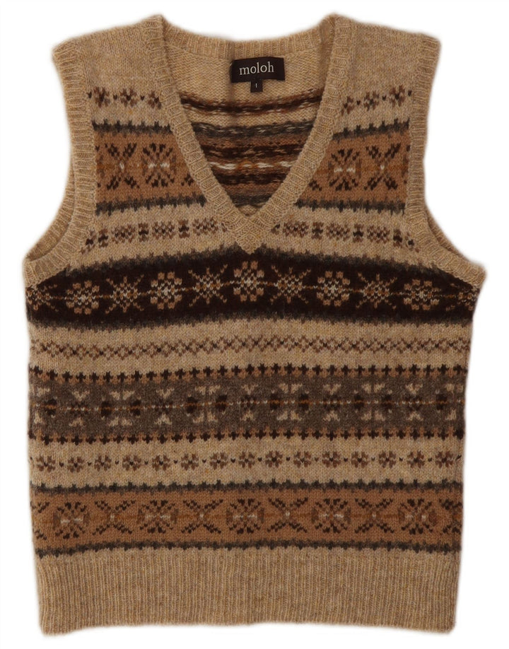 MOLOH Womens Vest Tank Top Size 1 Small Brown Fair Isle Wool Classic