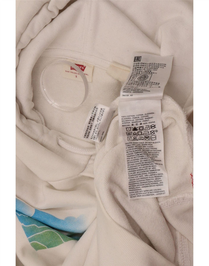 Levi's Mens Graphic Hoodie Jumper Small White Cotton