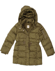 GAP Girls Hooded Padded Coat 7-8 Years Small Khaki Polyester