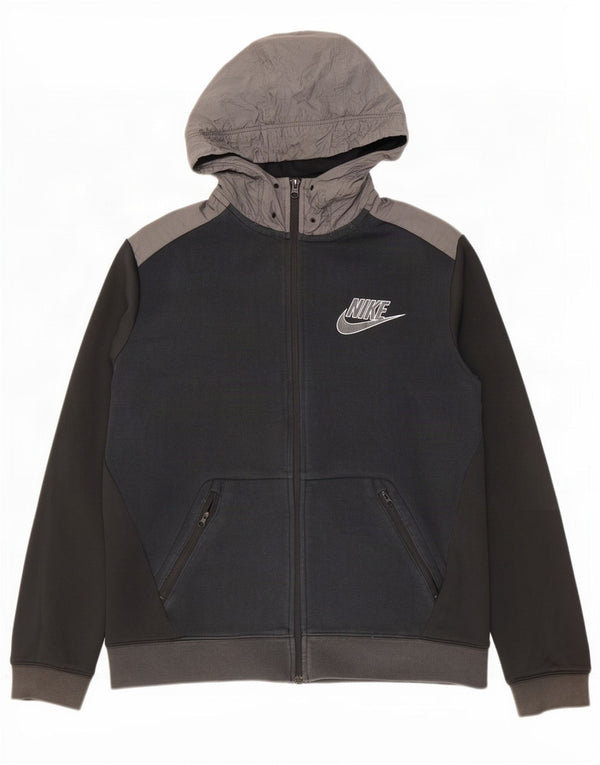 Nike Mens Zip Hoodie Sweater Large Black Colourblock Cotton