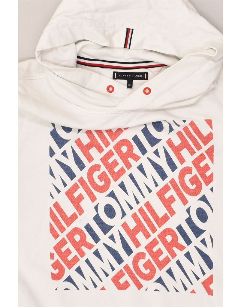 TOMMY HILFIGER Boys Graphic Hoodie Jumper 13-14 Years White Cotton | Vintage Tommy Hilfiger | Thrift | Second-Hand Tommy Hilfiger | Used Clothing | Messina Hembry 