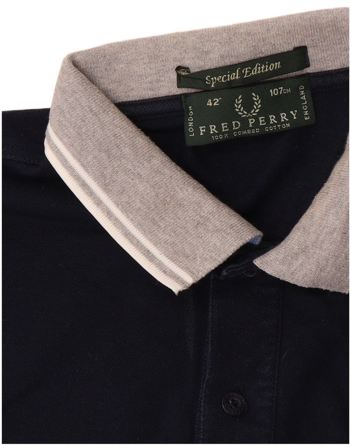 Fred Perry Mens Polo Shirt Medium Navy Blue Colourblock Cotton