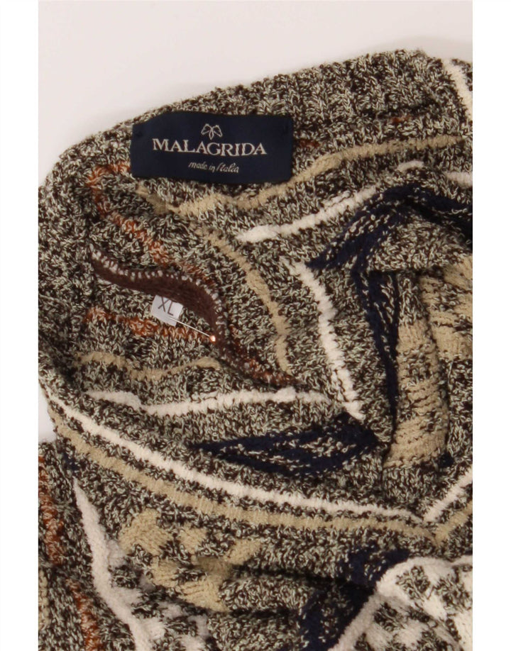 Malagrida Mens V-Neck Jumper Sweater XL Multicoloured Geometric Cotton