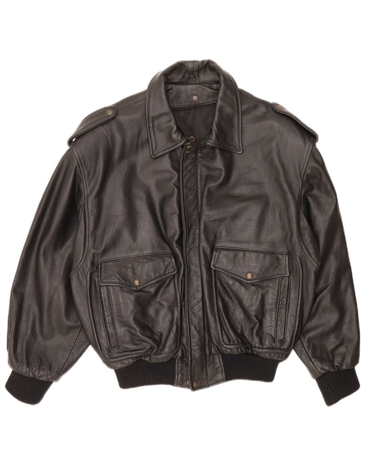 Vintage Mens Military Bomber Jacket IT 48 Medium Black Leather