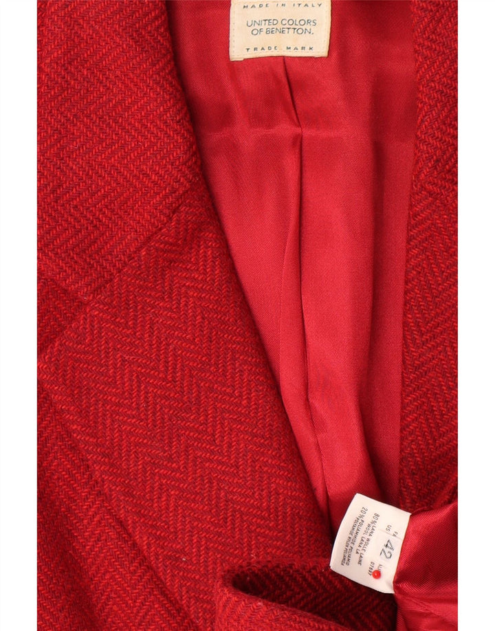Benetton Womens 2 Button Blazer Jacket IT 42 Medium Red Herringbone Wool
