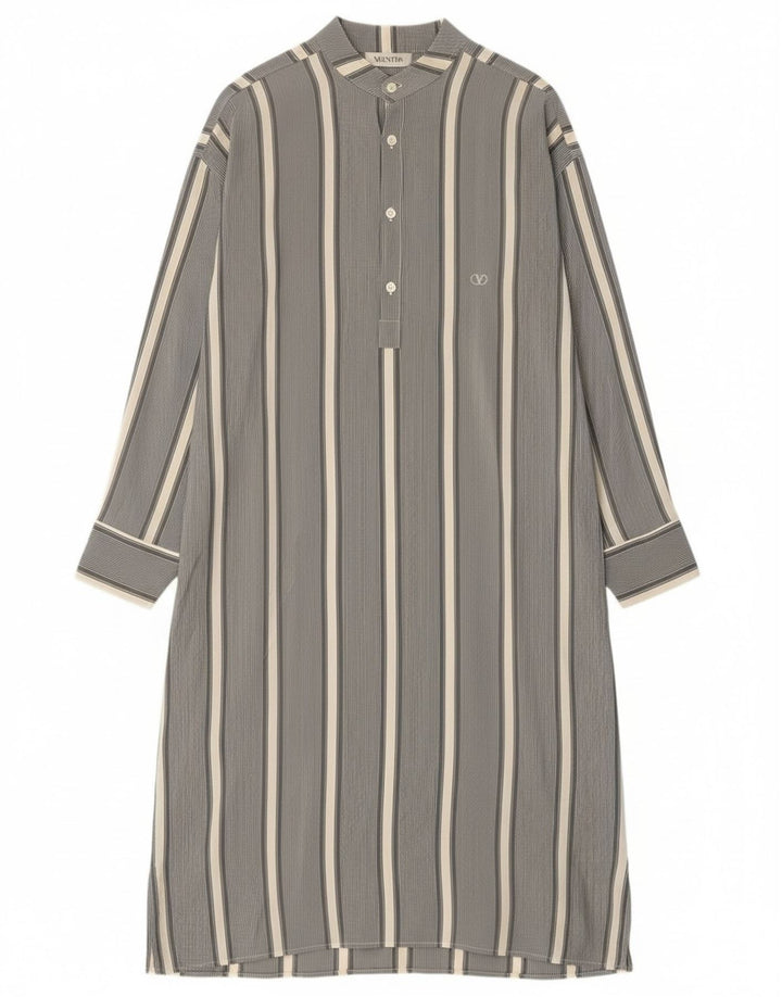 Valentino Womens Long Sleeve Pullover Shirt Dress IT 52 2XL Grey Striped