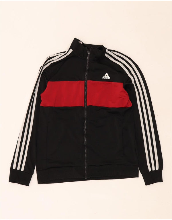 ADIDAS Boys Tracksuit Top Jacket 11-12 Years Black Colourblock Polyester