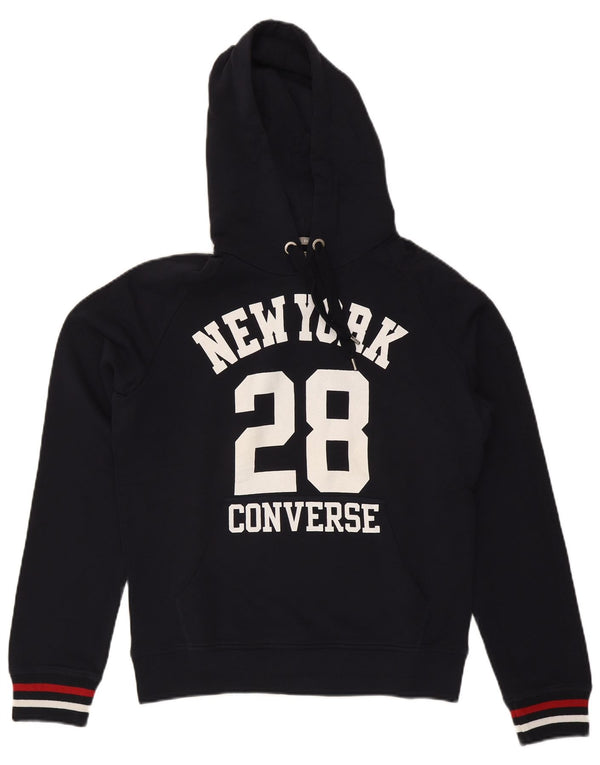 Converse Mens Graphic Hoodie Jumper Small Navy Blue Striped Cotton