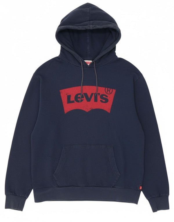 Levi's Womens Graphic Oversized Hoodie Jumper UK 16 Large Navy Blue Cotton