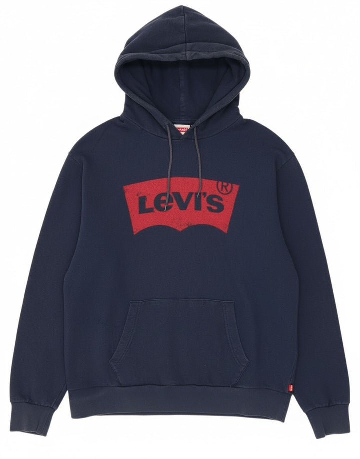 Levi's Womens Graphic Oversized Hoodie Jumper UK 16 Large Navy Blue Cotton