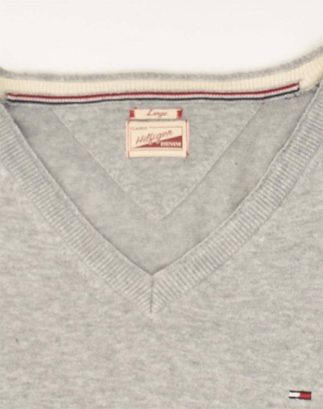 TOMMY HILFIGER Mens V-Neck Jumper Sweater Large Grey | Vintage Tommy Hilfiger | Thrift | Second-Hand Tommy Hilfiger | Used Clothing | Messina Hembry 