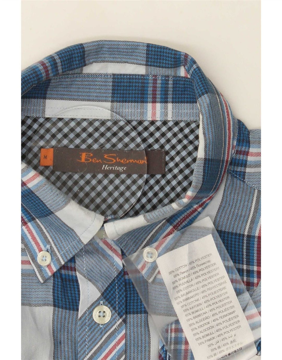 Ben Sherman Mens Shirt Medium Blue Check Cotton