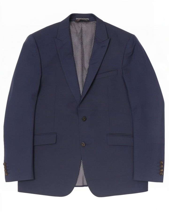 Marks & Spencer Mens 2 Button Blazer Jacket UK 42 Large Navy Blue Polyester