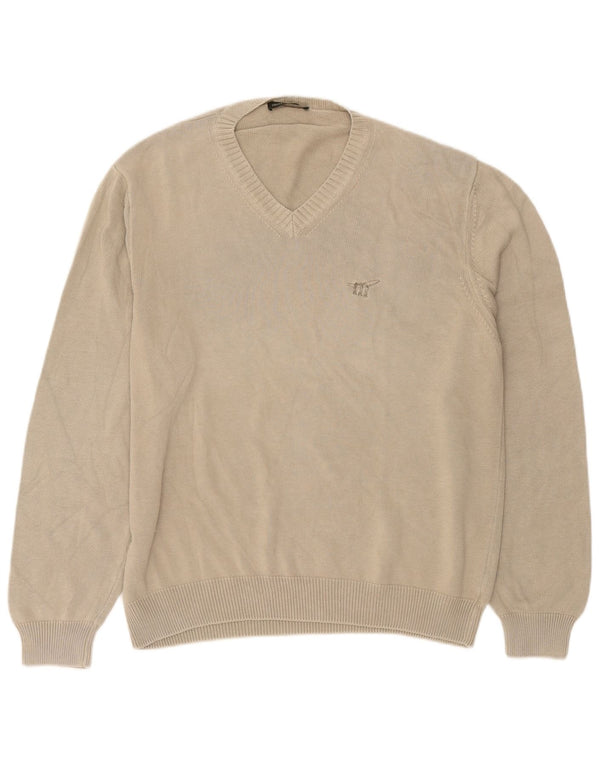 Henry Cottons Mens V-Neck Jumper Sweater Large Beige Cotton