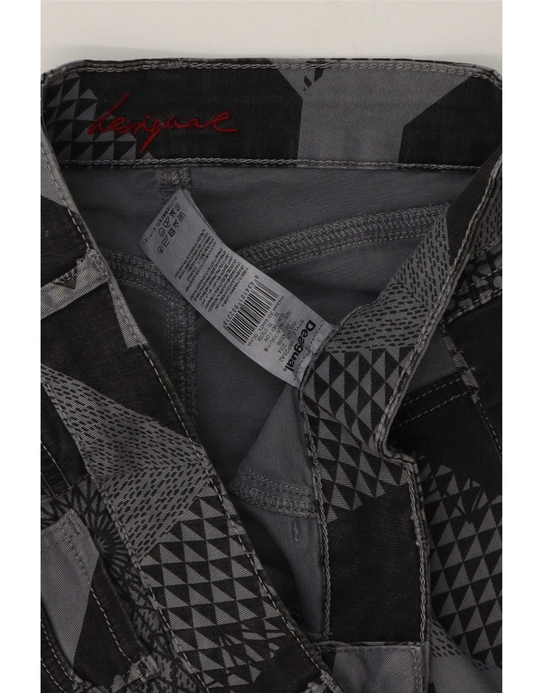 Desigual Womens Slim Casual Trousers W32 L29 Grey Patchwork Cotton
