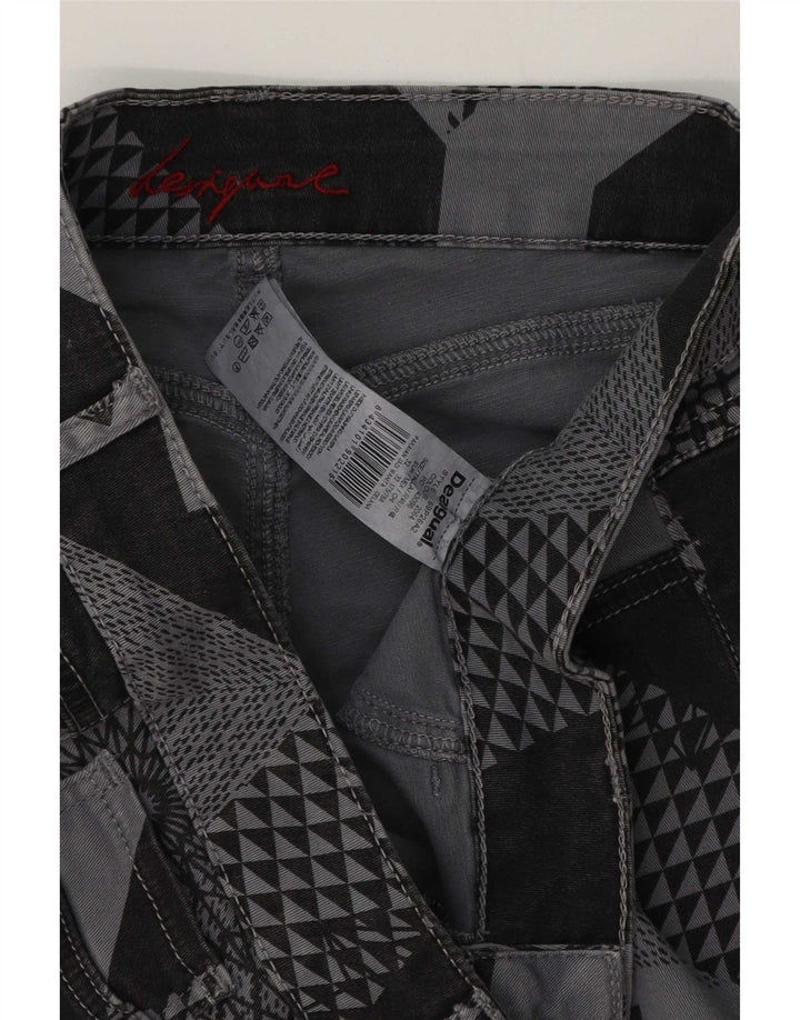 Desigual Womens Slim Casual Trousers W32 L29 Grey Patchwork Cotton