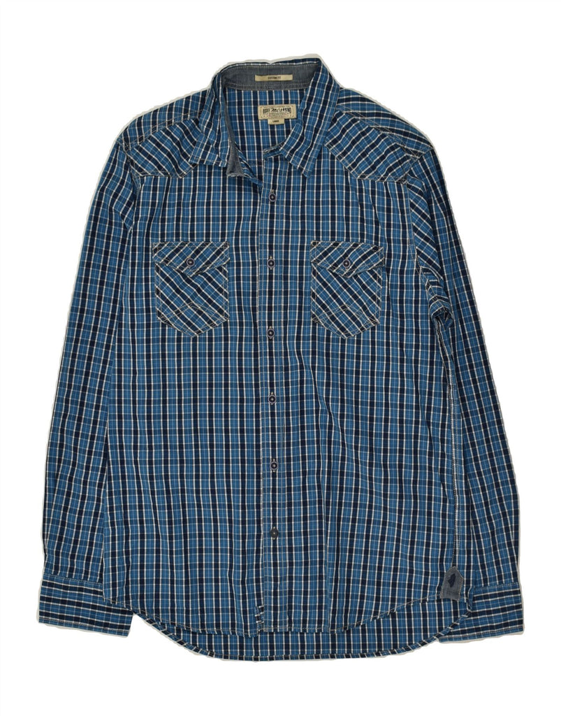 MARLBORO CLASSICS Mens Custom Fit Shirt Large Blue Check Cotton Vintage Marlboro Classics and Second-Hand Marlboro Classics from Messina Hembry 