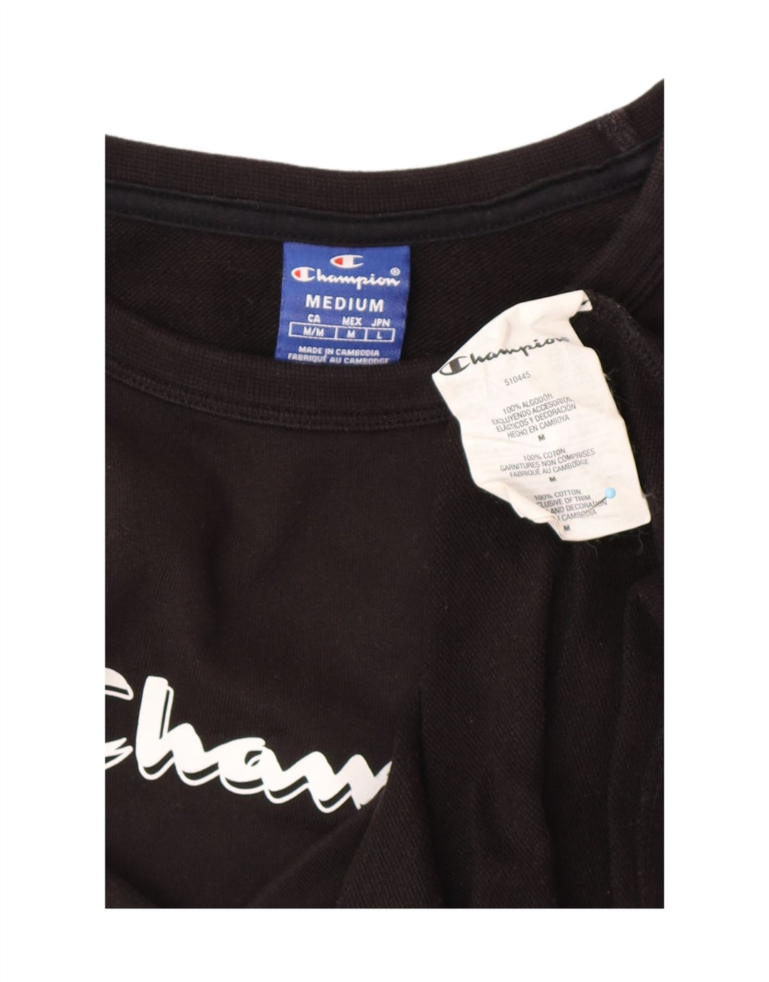 CHAMPION Womens Crop Graphic Top Long Sleeve UK 12 Medium Black Cotton