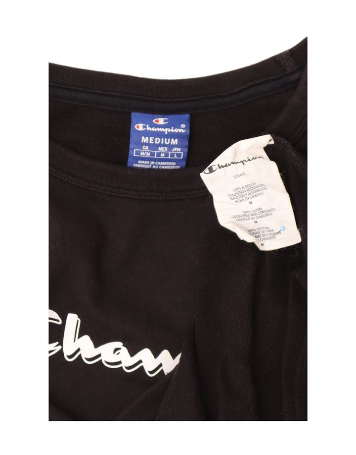 CHAMPION Womens Crop Graphic Top Long Sleeve UK 12 Medium Black Cotton